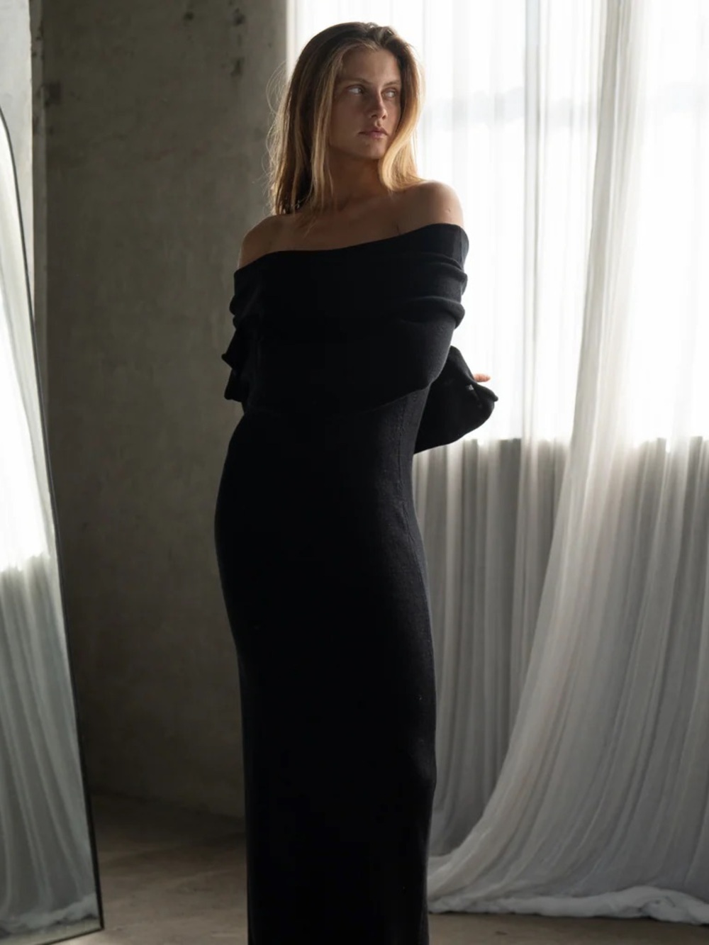 JOLIE BLACK COWL NECKLINE DRESS